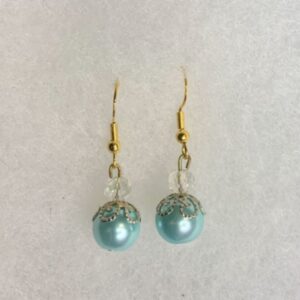 Light Blue gold and translucent beaded dangle earrings