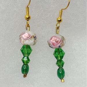 Gold Sand rose  inlaid glass beads and green crystal beads