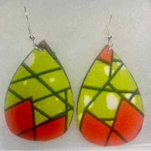 Light Green, White, Black & Orange Geometric Afrocentric Earrings