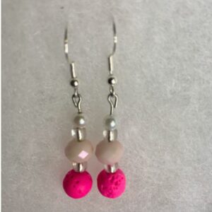 pink lava bead,pink glass bead, silver earring hook eternal glo jewelry
