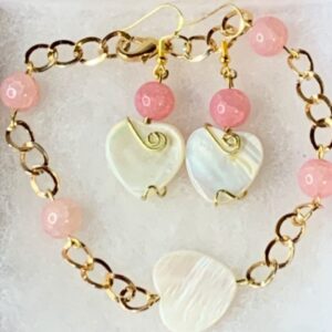 Wire wrapped mother of pearl shaped hearts set