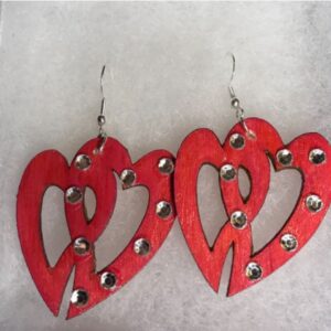 Jeweled rhinestone hand painted double hearts