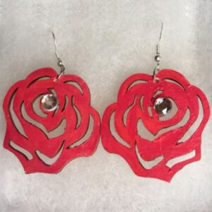Jeweled Rhinestone hand painted rose earrings