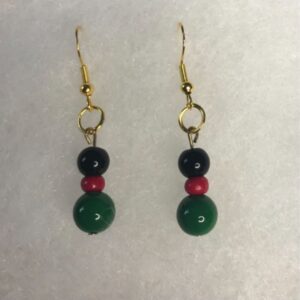 Dark green, red and black glass beads earrings
