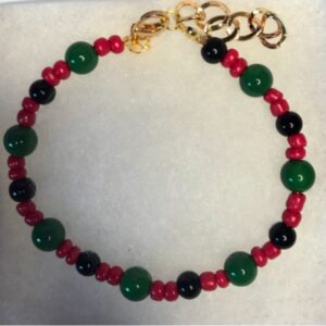 Dark green, red and black glass beads bracelet