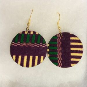 Purple, green, and, beige fabric earrings