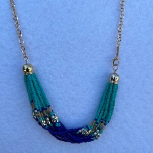 Turquoise, indigo blue, silver gold beaded necklace