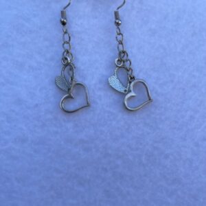 silver plated dangle heart charm earrings