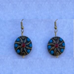 Bronze red and blue floral design earrings