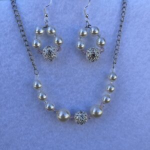 pearl inspired glass bead necklace and earrings