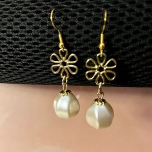 Gold plated petal with cream colored  pearl inspired beads