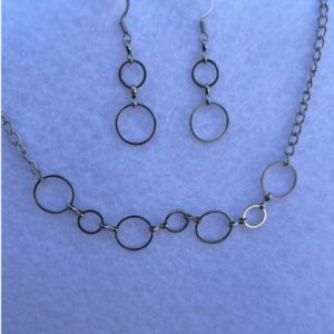silver plated circular chain link necklace and earrings set