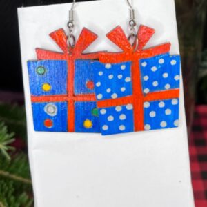 Christmas Gift - Double sided hand painted wooden dangle earrings.